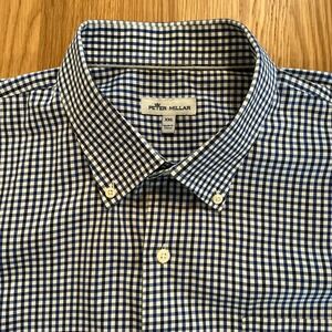 Peter Millar XXL Men's Shirt‎ Blue Black Check Long Sleeve Button Down